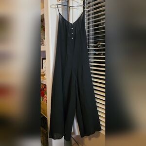 Kaitlyn Wide Leg Sleep Jumpsuit Black t-strap button front XXL Luxury Cottons